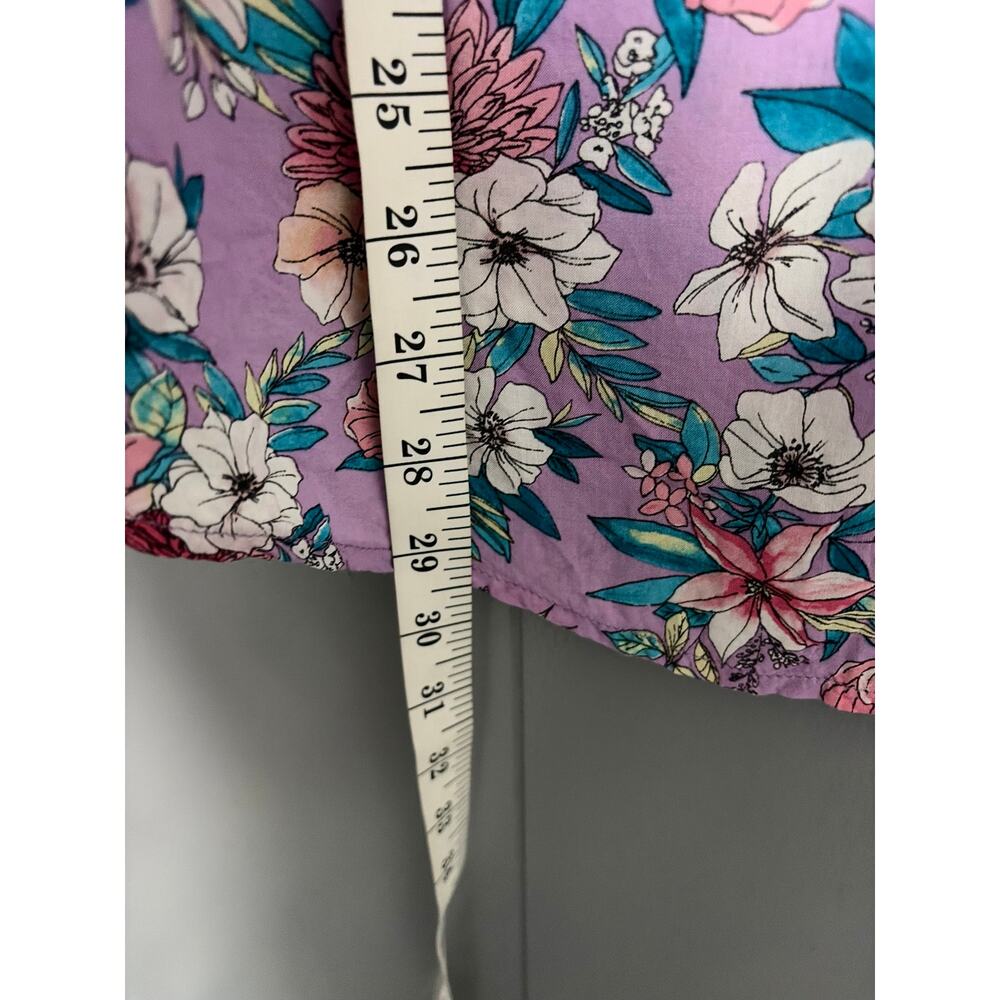 Torrid Challis Floral Purple Harper Pullover Splot Neck Roll Up Sleeves Blouse 1 - Picture 6 of 8